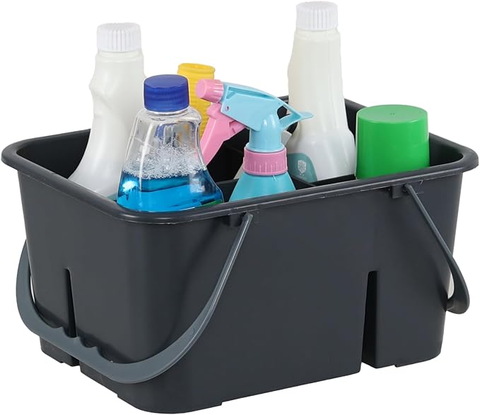 Plastic Portable Cleaning Caddy Organizer Tote with 4 Compartment | Commercial Cleaning Tool Storage Caddy with Handle by Ysmiltion