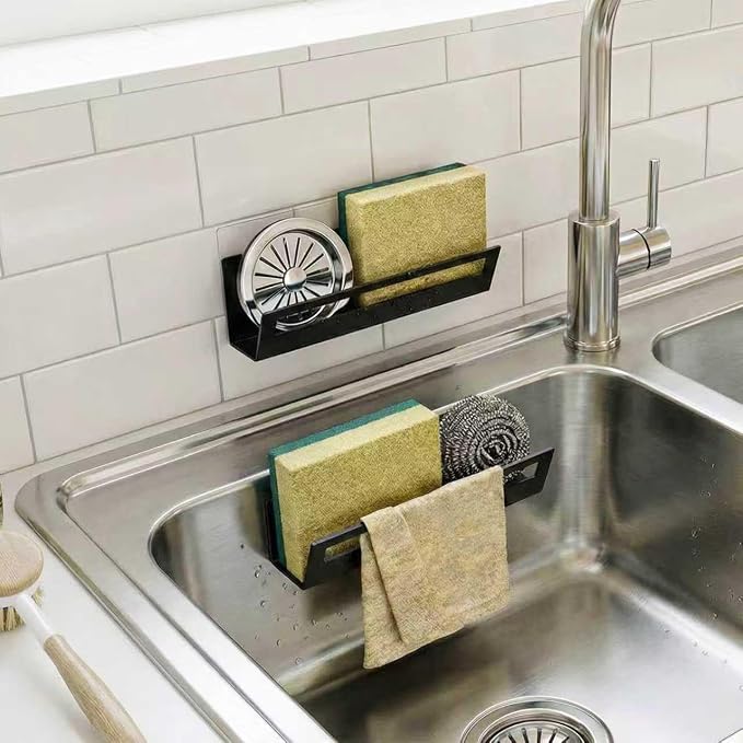 Epicano Sponge Holder for Kitchen Sink with Suction Cups & Adhesive Hook, Rustproof In-sink Sponge Holder, Space-saving Wall Hanging Sink Caddy Organizer Rack - Sponge, Dish Cloth, Brush- 2 Pack by Epicano