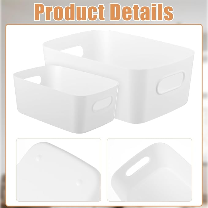 8 Pack White Plastic Storage Bins Multi-Use Small Organizer Bins Containers with Handles for Pantry, Cabinet, Under Sink, Kitchen, Bathroom & Office, 2 Sizes - Image 3