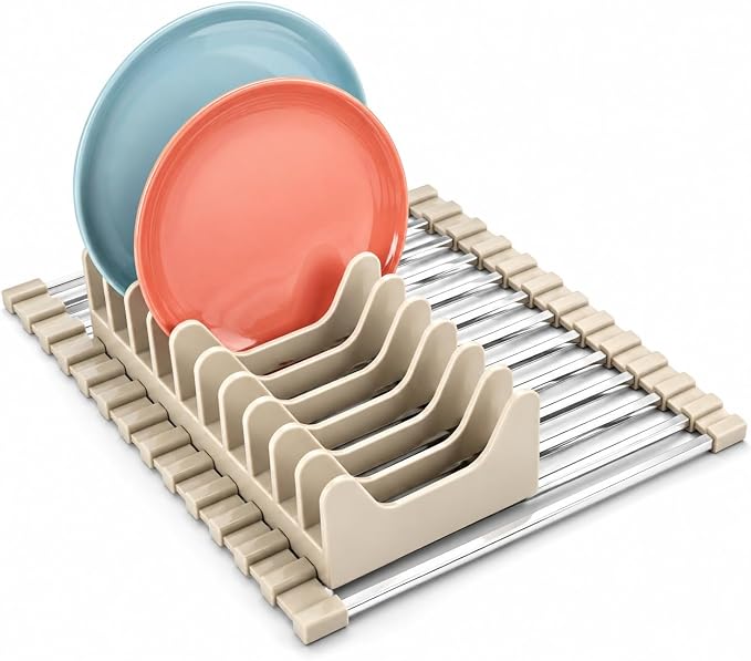 Small Aluminum Roll Up Dish Drying Rack 9" x 13" with Dish Holder | Fits sinks up to 8.5", Perfect for camping & RVs, Rolls up for easy storage, Square aluminum bars, Dish holder included by Unknown