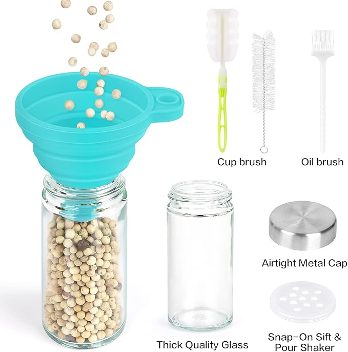CANTAMI Spice Rack Organizer with Jars for Cabinet(20Pcs), Revolving | Stainless Steel/Wooden Countertop Rack Tower Organizer for Kitchen Pantry with Reusable Labels/Funnel/Brushes - Image 5