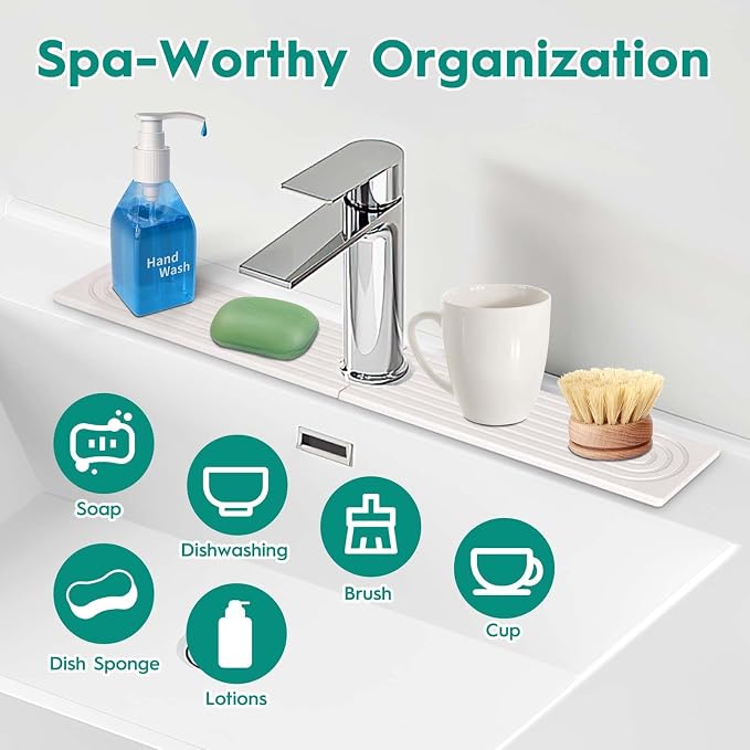 16 Inch Stone Faucet Mat for Kitchen Sink, White | Sink Splash Guard, Water Absorbing Stone Tray, Super Absorbent, Diatomite Drain Protector，for Kitchen Bathroom Counter - Image 5