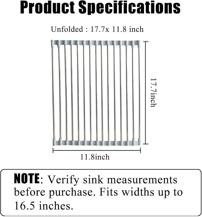 Roll Up Dish Drying Rack 17.5''x11.8'' Gray | Kitchen Rolling Dish Drainer, Foldable Sink Rack Mat Stainless Steel Wire Dish Drying Rack for Kitchen Sink Counter Storage - Image 3
