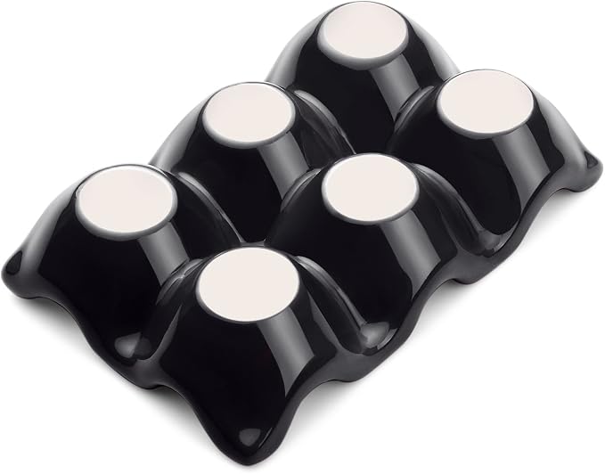 Flexzion Porcelain Egg Crate - 6-Egg Capacity Ceramic Egg Tray, Half Dozen Egg Holder for Fridge, Countertop Display - Black Decorative Serving Dish and Storage Organizer, 2 Pack - Image 8