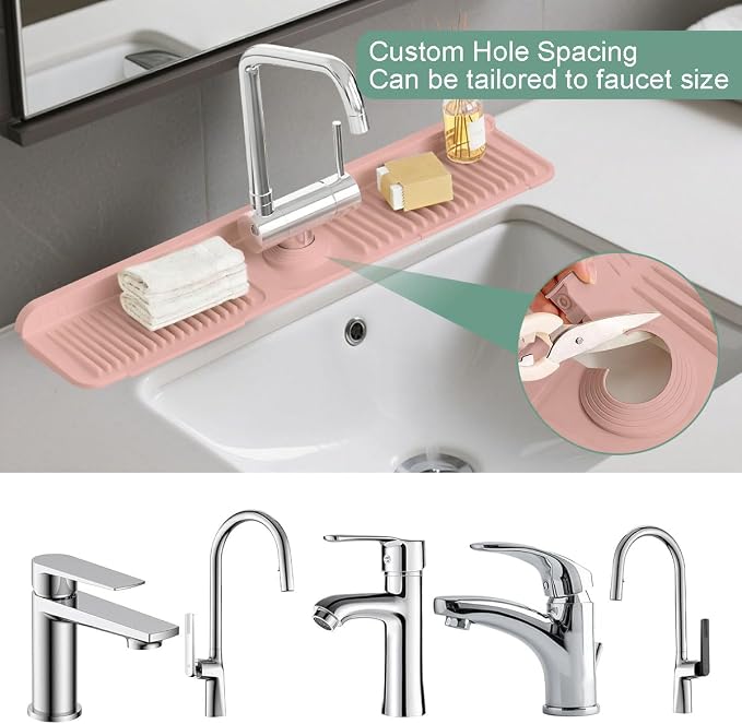 24 Inch Upgraded Draining Mat Folding faucet Mat for Bathroom Sink Splash Guard 7° Slope with Button Lock Water Draining Pad for Kitchen Bathroom Bar(Pink) - Image 8