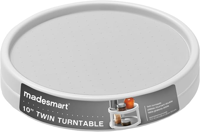 madesmart Classic 10 Inch Two Level Turntable, White | tiered organization, wide base, smooth spinning access, spices snacks bottles, cabinet pantry use, woman owned - Image 5