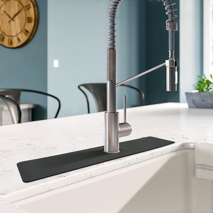 LOPNUR Cuttable Faucet Mat for Kitchen Sink, Long 24x5.5 Inch, Dark Grey | Super Absorbent & Fast Dry Diatomite Sink Splash Guard, 0.8-2.4 Inch Adjustable Faucet Hole, Cut to Fit Bathroom & RV Sinks - Image 2