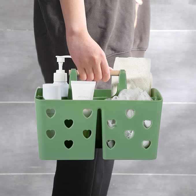 Portable Shower Caddy Plastic Shower Basket Organizer with Handle, Green | Divided Bathroom Caddy Storage Cleanning Caddy Tote for College, Dorm Room, Kitchen - Image 5