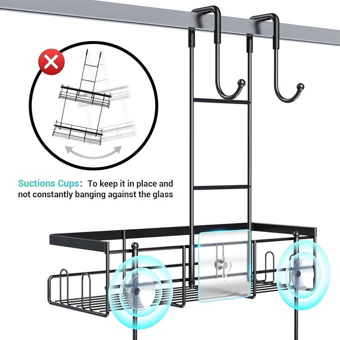 Over the Door Shower Caddy Hanging: No Drill Rustproof Shower Organizer | Includes Hooks & Soap Holders for Shampoos, Conditioners and Bathroom Essentials, Anti-Slip for Any Shower Room - Image 3