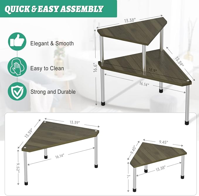 Weenson Bathroom Counter Organizer Corner Shelf - 2 Tier Bathroom Organization Bamboo Bathroom Sink Shelf Kitchen Countertop Organizer Adjustable Free-Standing Counter Storage Shelf(Antique) - Image 3