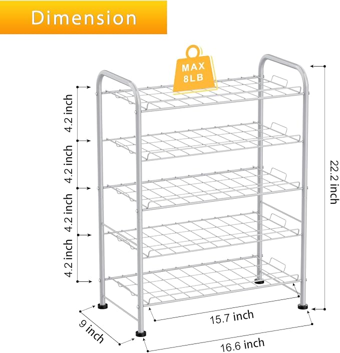 Water Bottle Holder Organizer 5 Tier Water Bottle Storage Rack, Freestanding Floor Beverage Soda Can Dispenser Organizer Rack for Pantry, Kitchen Countertop, Cabinet, Office, Hold 30 Bottles, Silver - Image 2