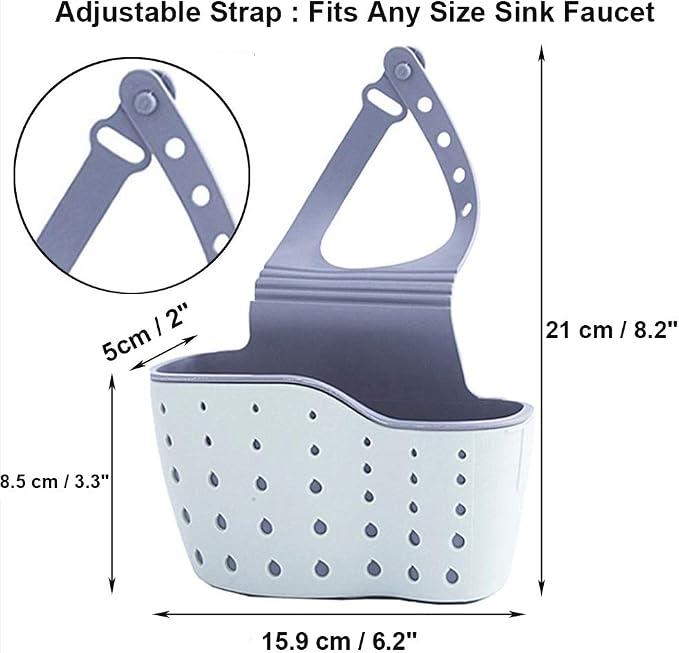 EC Kitchen Sink Caddy Sponge Holder Plastic Hanging Ajustable Strap Faucet Caddy with Holes - Image 3