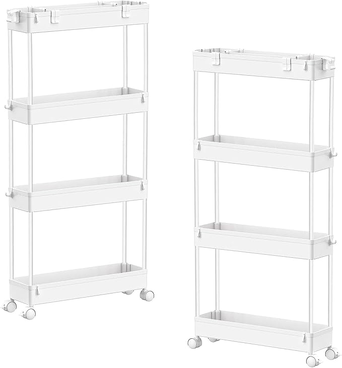 2-piece Set Slim Storage Cart 3 Tier,Bathroom Organizer Rolling Utility,Mobile Shelving Unit Slide Out for Office, Kitchen, Laundry Room & Narrow Places by Home