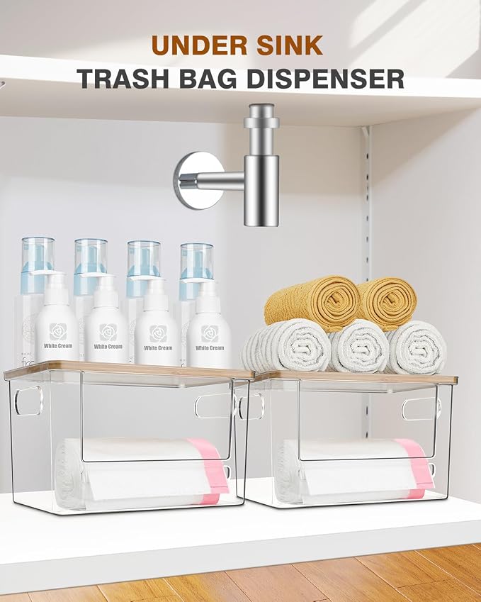 Trash Bag Holder, Acrylic Garbage Bag Dispenser with Bamboo Top | Extra Large Trash Bags Dispenser Under Sink for Kitchen, Pantry, Laundry Room, Cabinet Organizer and Storage (1 PACK) - Image 7