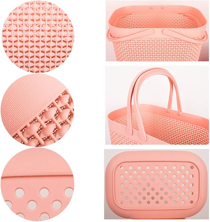 Plastic Portable Shower Caddy Basket, Storage Organizer with Handle, Pink | Bottom Drain Holes, Keep Dry, Sturdy and Durable, Easy to Carry for Bathroom, Kitchen, Dorm Room, RV, College - Image 3