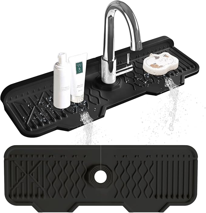 Kitchen Sink Accessories -17" x 6'' Sink Splash Guard,Silicone Sink Mat Splash Guard, fit for Countertop, Bathroom,Farmhouse,RV by EBIGIC (Black) - Image 7