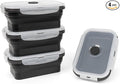 Collapsible Silicone Food Storage Containers Set with Lid & Air Vent,Foldable Lunch Containers(4PCS,Black,17oz) by SiliseaDirect