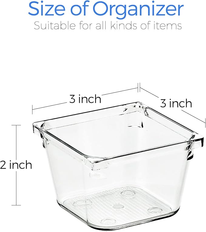 Ravinte 6 Pack Drawer Organizer, 3" X 3" Plastic Storage Bins | Acrylic Tray Design, Non-Slip Pads, For Makeup, Jewelry, Kitchen Utensils, Bathroom, Office Storage - Image 3