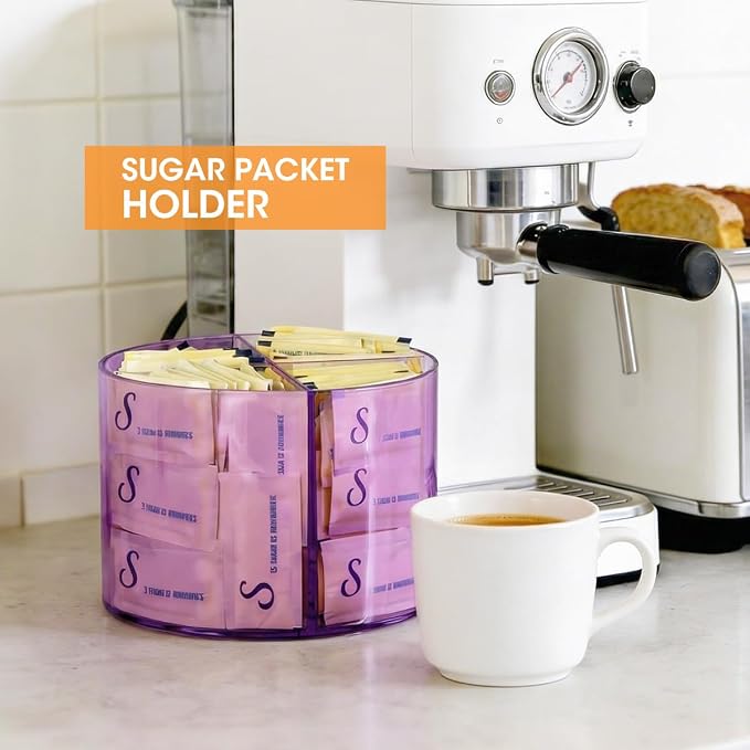 AIEVE Purple Drink Packet Organizer, Water Packet Organizer for Powdered Drink Mix, 360° Lazy Susan Turntable Rotating Tea Bag Holder for Kitchen Organization - Image 7
