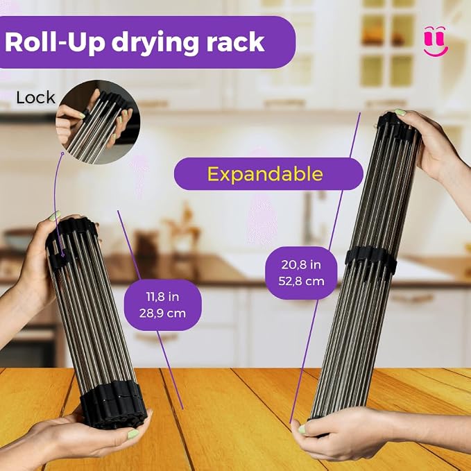 3-in-1 Over Sink Dish Drying Rack – Roll-Up Sink Rack, Silicone Mat & Folding Dish Rack – Multi-Functional, Space-Saving Kitchen Organizer (Grey) - Image 6