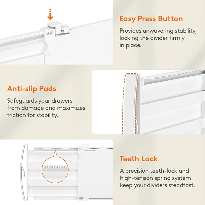 Lifewit 5" Tall Drawer Dividers, Adjustable Deep Drawer Organizer Clothes | 11.5"-18.5" Expandable Plastic Separators for Dresser, Kitchen, Cabinet, Nursery, Office, Socks & Underwear Storage, 8 Pack - Image 8