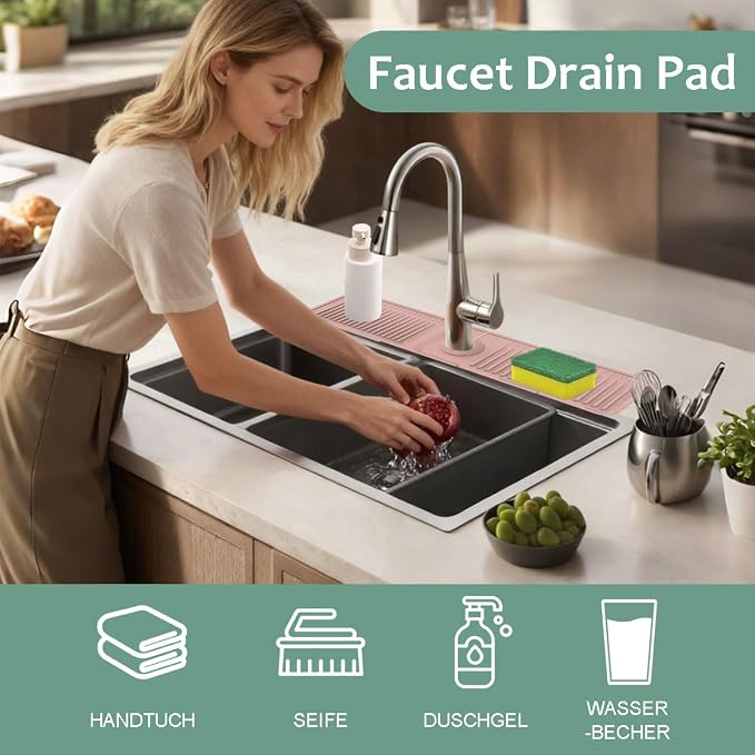 24 Inch Upgraded Draining Mat Folding faucet Mat for Bathroom Sink Splash Guard 7° Slope with Button Lock Water Draining Pad for Kitchen Bathroom Bar(Pink) - Image 6