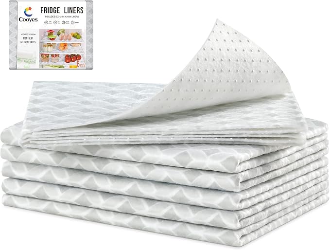 Cooyes Refrigerator Liners, Non-Slip Fridge Liners Washable, Absorbent Refrigerator Shelf Liner for Kitchen Cabinets, Non-Adhesive Refrigerator Mats Fridge bin Liners 12" x 24", 6Pcs by Cooyes