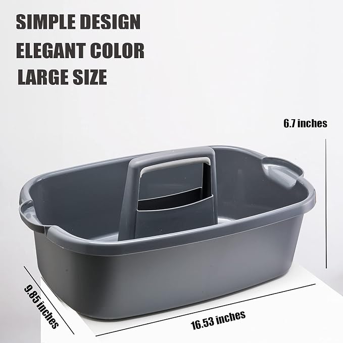 ALINK Large Plastic Shower Caddy Tote, Portable Storage Caddy Basket Organizer with Handle for Dorm, Bathroom, Tool, Garden, Kitchen, Cleaning Supplies – Gray - Image 2
