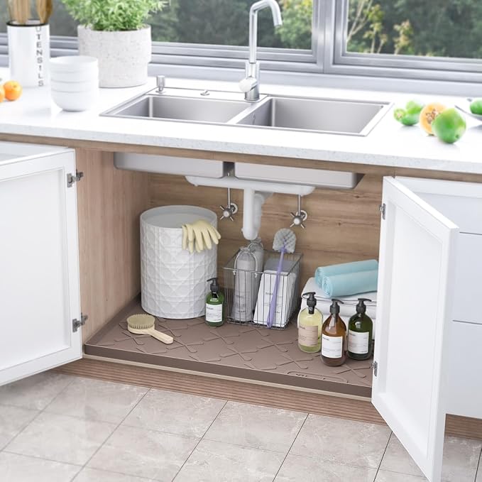 Waterproof Under Sink Mat 34" x 19" Cabinet Protector Silicone Mat | Heavy Duty Deep Drip Tray, Extra Thick Non Slip Liner for Kitchen & Bathroom, Pets, Organizer, Storage, Boots, Home Essential - Image 2
