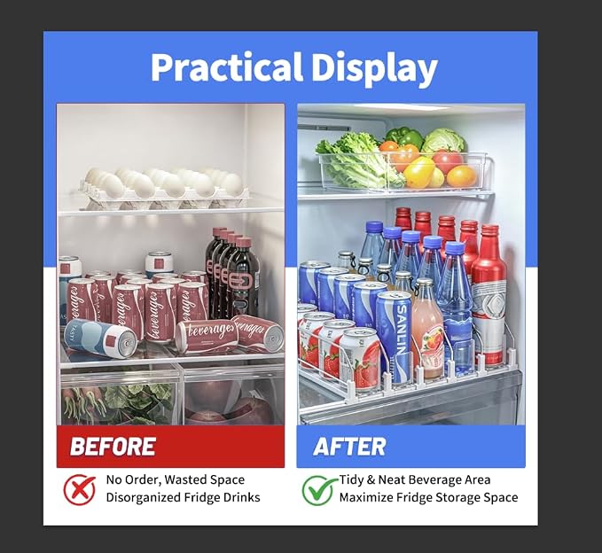 Drink Organizer for Fridge, Self-Pushing Soda Can Organizer for Refrigerator, Refrigerator Organizers and Storage, Automatic Can Dispenser Holds Up to 30 Cans, 6-Row Beverage Rack - Image 3