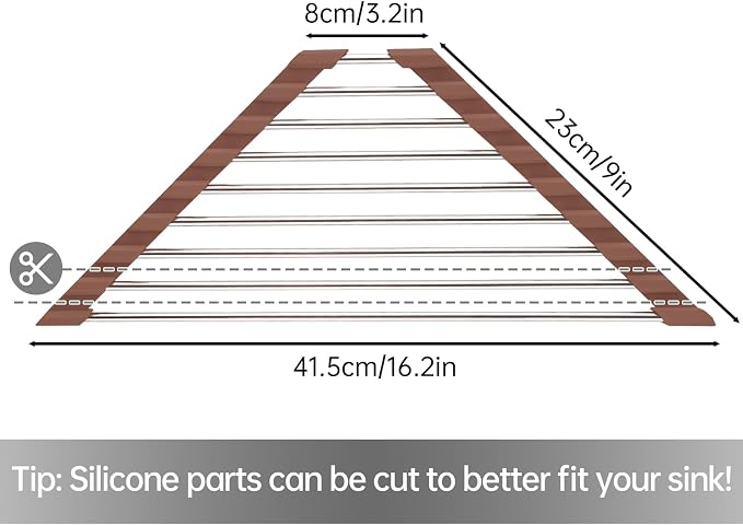 Tomorotec Triangle Roll-Up Dish Drying Rack for Sink Corner Small Foldable Stainless Steel Over The Sink Multipurpose Kitchen Drainer Caddy Trivet Rustproof Storage Shelf (Chocolate Brown) | BPA-Free Food-Grade Silicone Edges Foldable Waterproof Rustpr... - Image 4