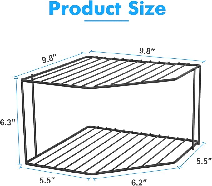 AKAZA 2Pcs 2-Tier Corner Stackable Organizer Shelf for Kitchen - Cabinet Storage Shelf Rack, Shelves，Kitchen Counter and Cabinet Shelf, Storage Rack Organizer (Black) - Image 3