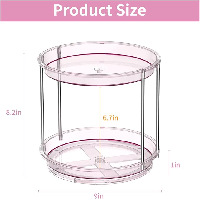 Rotating Makeup Organizer, Perfume Skincare Holder, 2 Tier 9 Inch, Mauve | 360° Smooth Spinning Vanity Tray, Large Capacity, Space-Saving Cosmetics Storage for Bathroom Countertop, Dresser - Image 3