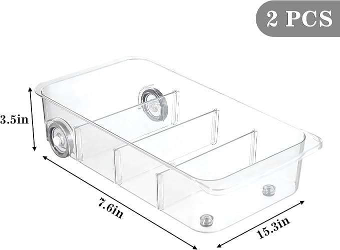 2Pack Roll Out Fridge Caddy Bins Pull Out Drawer with Wheels Refrigerator Organizer Bins with Handles Divided Fruit Caddy for Fridge Pantry Cabinet Storage Cans Drinks - Image 3