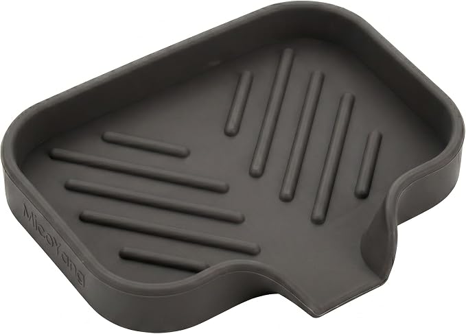 MicoYang Silicone Soap Dish with Drain Spout, Self-Draining Sink Organizer Tray for Bathroom and Kitchen, Sponges, Dispensers and Soap Holder, Non-Slip and Dishwasher Safe, Coffee (Compact, 4.9"×3.2") by MicoYang