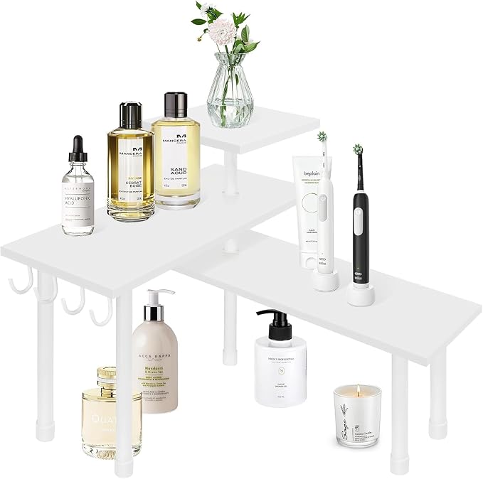 Kitchen Countertop Organizer Corner Shelf, Bathroom Counter Organizers and Storage, 3 Tier Wood Shelf Organizer Space Saver for Make Up, Dresser Table, Desktop, White - Image 4
