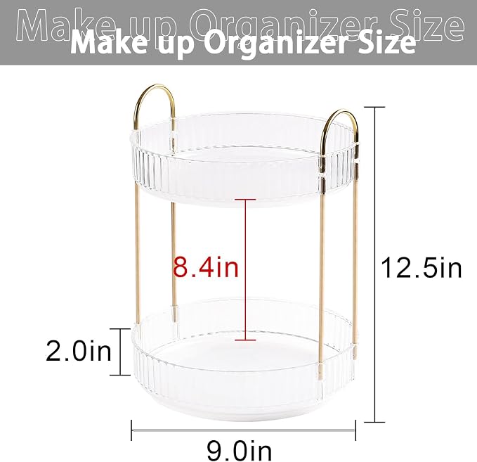 Rotating Makeup Organizer for Vanity, High-Capacity Skincare Clear Make Up Storage Perfume Organizers Cosmetic Dresser Organizer Countertop 360 Spinning (Clear, 2 Tier) - Image 2