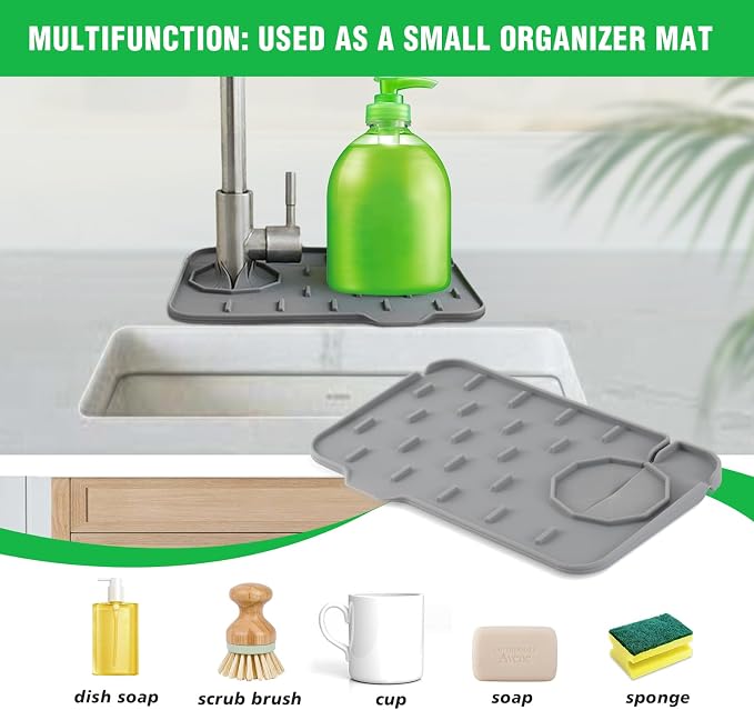 Kitchen Sink Splash Guard, Silicone Faucet Mat, 8.3 x 5.7 Inch | Soap Dish Pad, Sponge Holder Sink Trays, Faucet Handle Drip Catch For Bathroom, Kitchen, Countertop, Gadgets - Image 4