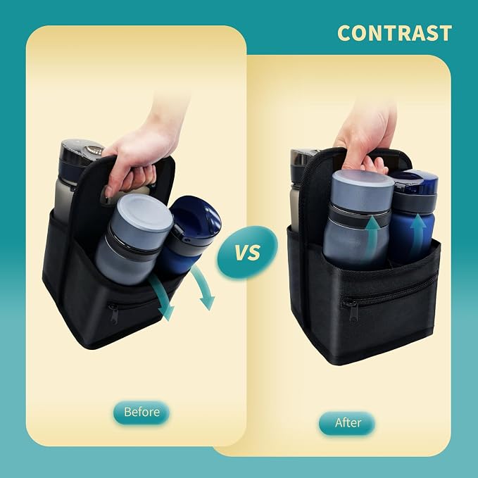 Reusable Coffee Cup or Cans Carrier, Take Out Cup Holder, Handle Tote Bag Drink Holder with 2 Organizer Pockets for Hot & Cold Beverages, for Delivery and Take Out (Neoprene Black) - Image 4