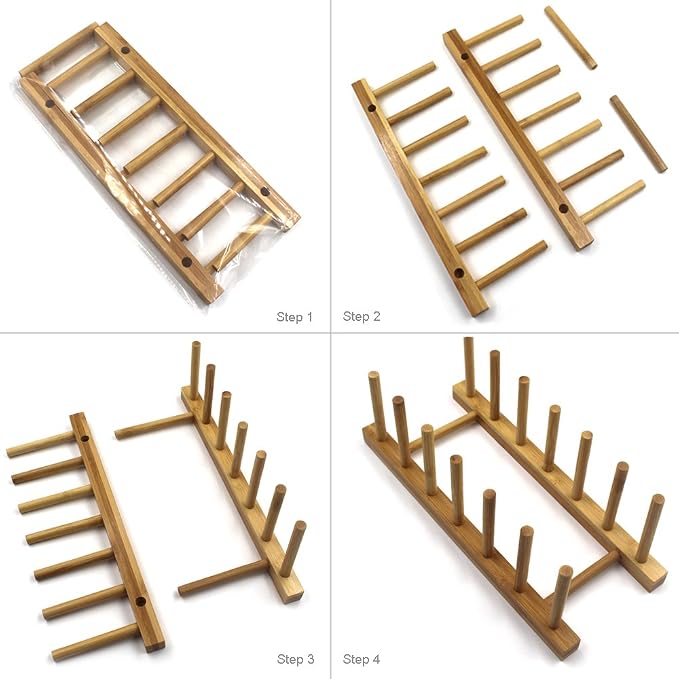 Bamboo Wooden Plate Racks Dish display Holder Kitchen Storage, Pack of 2 | Cabinet Organizer for Dish / Plate / Bowl / Cup / Pot Lid / Cutting Board/ Book (vertical) - Image 3