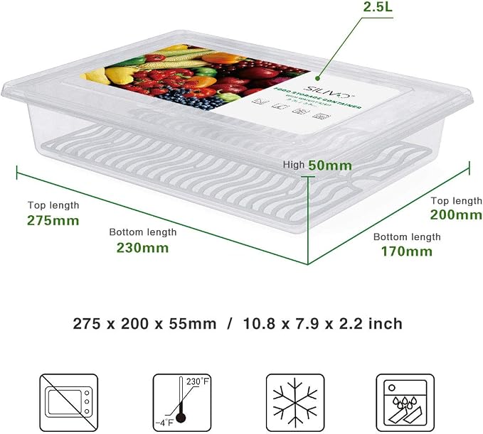 SILIVO Fridge Produce Saver Containers (3 Pack) - 2.5L Drain Tray Keeps Veggies, Fruits, Lettuce Fresh - Image 4