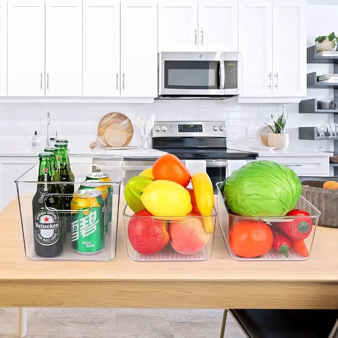 Set Of 10 Refrigerator Pantry Organizer Bins, Clear Plastic Food Storage Bins for Kitchen, Countertops, Cabinets, Fridge, Freezer, Bedrooms, Bathrooms, Fridge Organizer Bins Pantry Storage Containers - Image 7