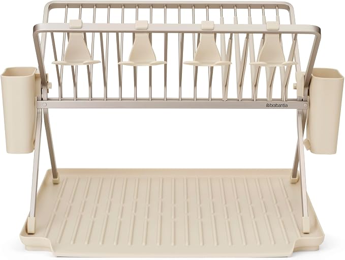 Brabantia SinkSide Large Foldable Dish Drying Rack (Soft Beige), Sleek Kitchen Drainer with Removable Cutlery Basket, Countertop Dish Rack for Dishes and Kitchen Accessories - Image 2