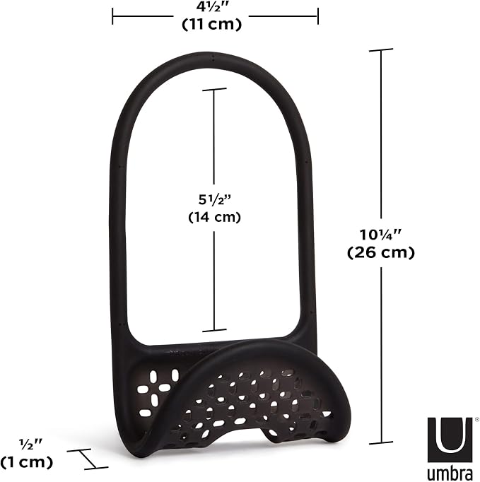 Umbra Sling Flexible Sink Caddy, Elastic Non-Slip Sponge Holder, Black | Rubber material, perforated base for drainage, prevents moisture buildup, fits faucet necks, easy rinse clean - Image 3