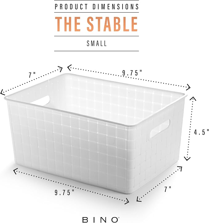 BINO | Plastic Storage Baskets Small - White | THE STABLE COLLECTION | Multi-Use Storage | Rectangular Cabinet Organizer | Baskets For Organizing with Handles | Home Office Organization and Storage - Image 2