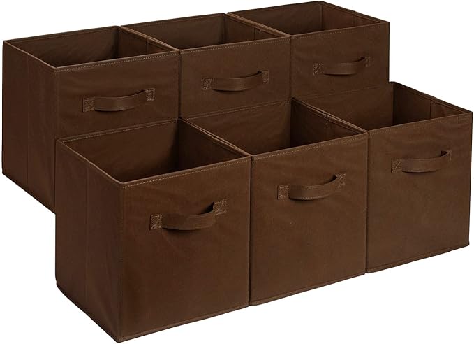Amazon Basics Collapsible Fabric Storage Bins with Handles, Cube Organizer for Home Organization, 13" x 13" x 13", Brown, 6-Pack by AmazonBasics