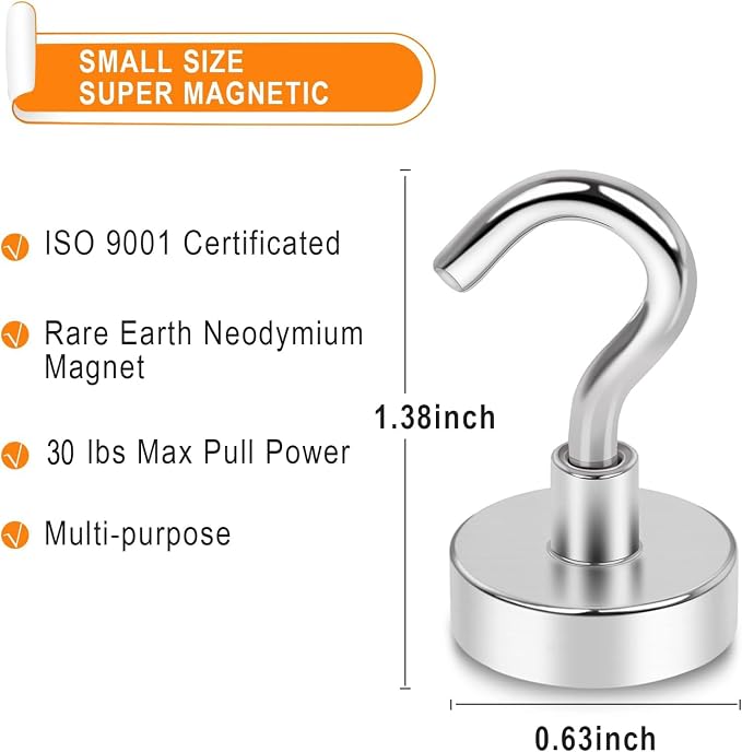 Magnetic Hooks Heavy Duty 30Lbs Neodymium Magnets with Hook | 10Pcs Strong Cruise Hooks for Hanging Magnetic Hanger for Grill Refrigerator Toolbox Storage - Image 4