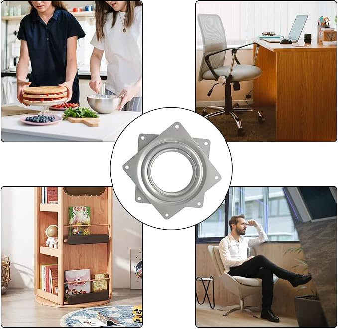 2 Pcs 4 Inch Susan Turntable Bearings Susan Turntable Lazy Susan Turntable Square Rotating Bearing Plate Lazy Susan Hardware Swivel Plate, for Swivel Plate,Corner Cabinet,Revolving Shelve in Kitchen - Image 2