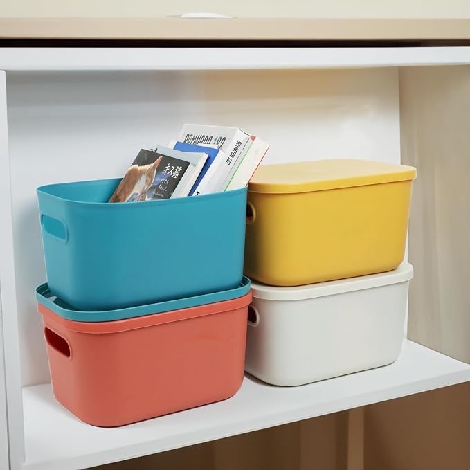 6Pcs Small Storage Bins with Lids, Stackable Plastic Organizer Bin Storage Containers for Organizing, Shelf Baskets for Pantry Cabinet Shelves Desktop Freezer Drawer Organization (6 Color, Small) - Image 6