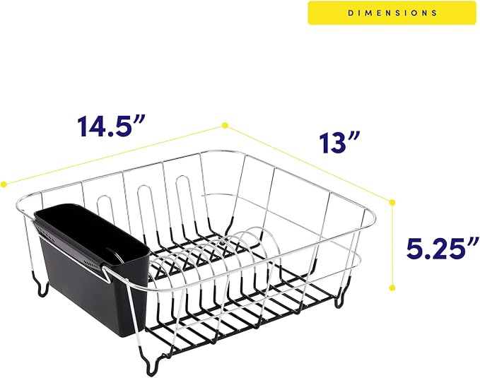 Sweet Home Collection 2 Piece Dish Drying Rack Set Drainer with Utensil Holder Simple Easy to Use Fits in Most Sinks, 14.5" x 13" x 5.25", Black - Image 4